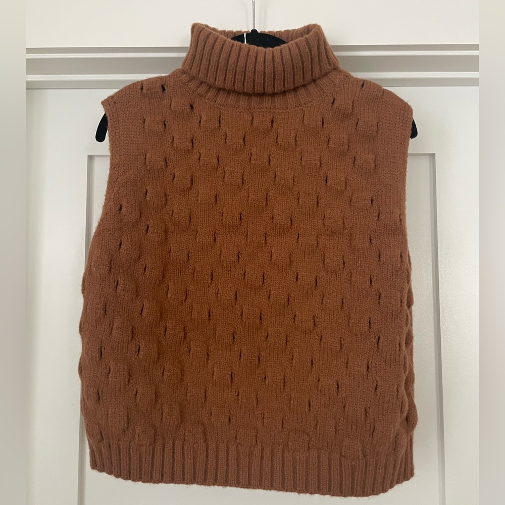 Astr Brown Textured Turtleneck Sweater Vest